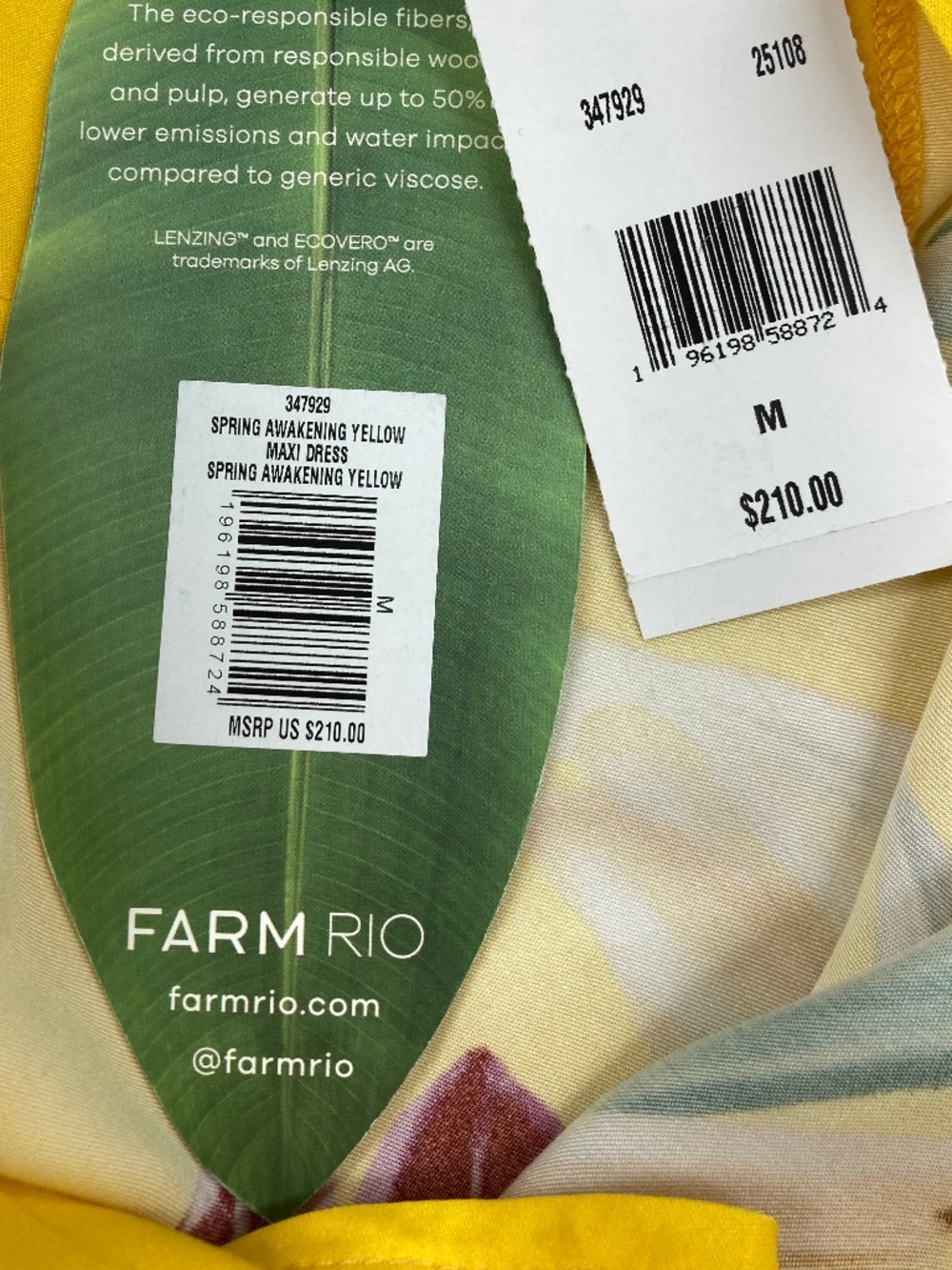 NWT Farm Rio Yellow Tropical Print Bias Dress Size M - Picture 11 of 13